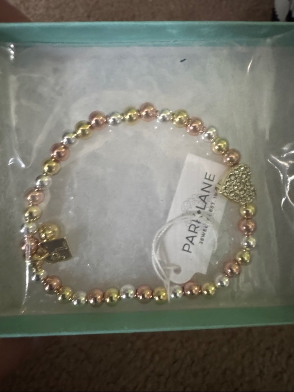 Park Lane Tri-Tone Beaded Stretch Bracelet with Crystal Heart Charm